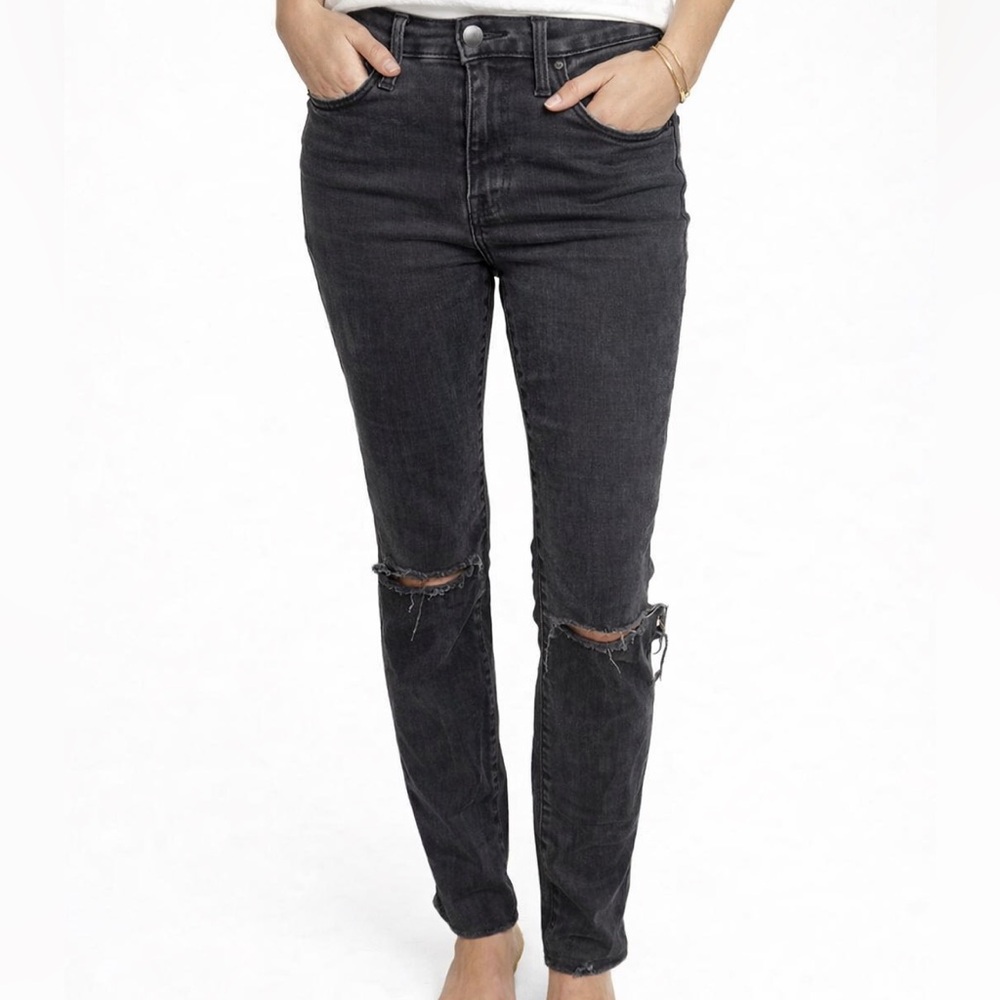 FRAME Le High Straight Distressed Black Jeans Size 26